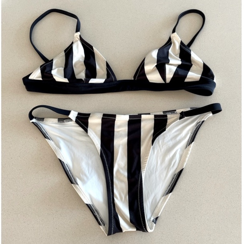 Solid & Striped Black & off-white striped bikini M